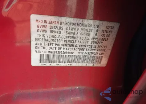 2009 Honda Fit из США, поврежденный, VIN JHMGE87209S039032